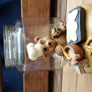 Vtg Unique Teddy bear glass jar